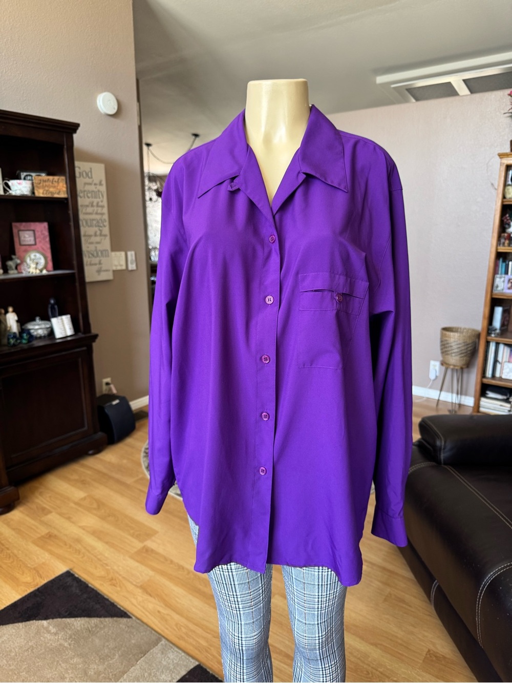 Sheridan Square purple button up silky blouse with long sleeves-size 20W